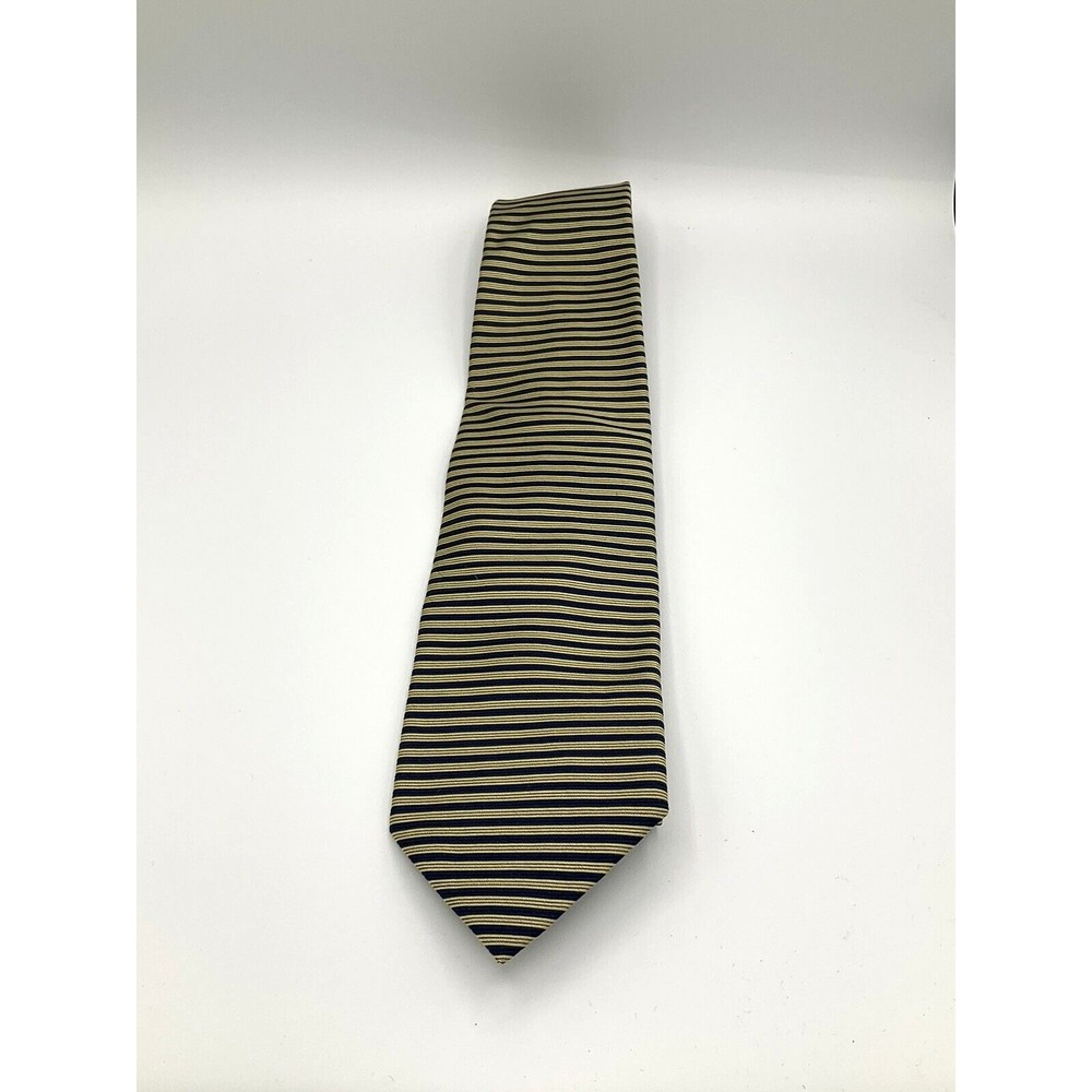 Brooks Brothers Makers Mens 100% Silk Tie Blue Gold Striped Size 59 x  4